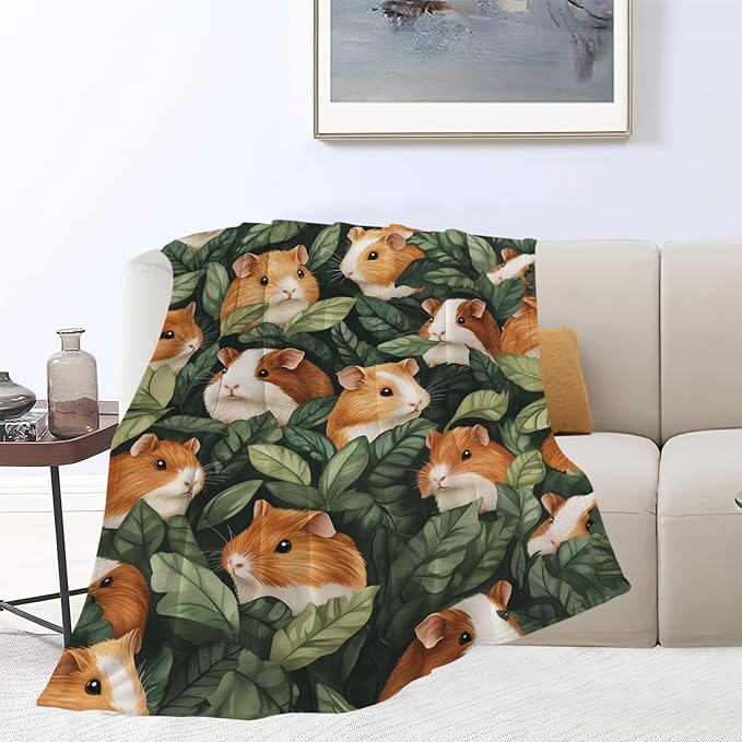 Guinea Pig Blanket, Guinea Pigs Printed Throw Blanket, Pet Gifts Blankets Stuff Fleece Flannel Plush for Women Men Boys Girls Lovers Adults Soft Bedding for Sofa Bed Office Home Decor 80"x60"