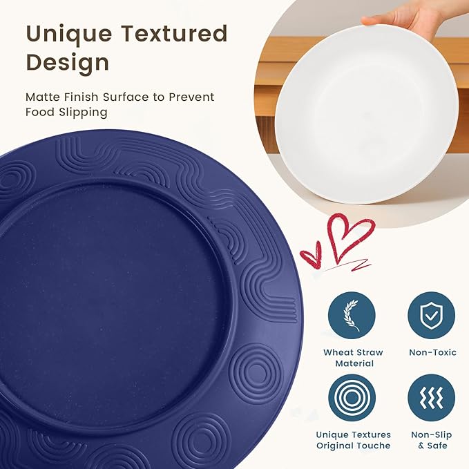 Homienly Premium Wheat Straw Dinnerware Sets, Plates and Bowls Sets,Cups,Alternative to Plastic Plates Service for 4, Dishwasher and Microwave Safe 16 PCS Dish Sets for Home,Camping - Island