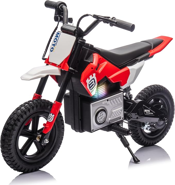Electric Motorcycle for Kids Ages 5-10, 24V 200W Higher Speed Electric Dirt Bike, Kids Ride On Motorcycle with Rear Wheel Shock Absorber, LED Breath Light, Bluetooth, Music, Horn, Red