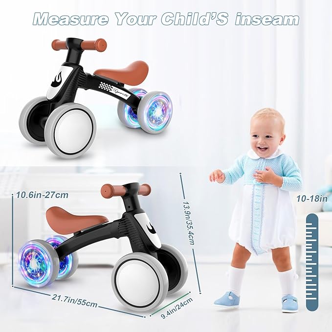 Colorful Lighting Baby Balance Bike Toys for 1 Year Old Boy Gifts, 10-36 Month Toddler Balance Bike, No Pedal 4 Silence Wheels & Soft Seat First Bike, One Year Old Boy Birthday Gift.