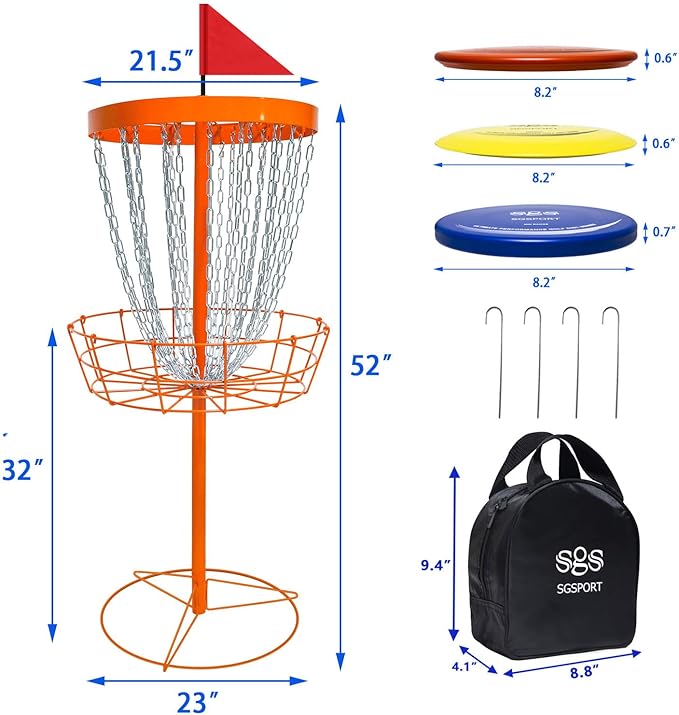 Disc Golf Basket - Portable Disc Golf Target with Heavy Duty 24-Chains Come with 6pcs Disc Golf Discs and Carry Bag, Ground Stake -Suitable for Players of All Levels - Multi Color Available