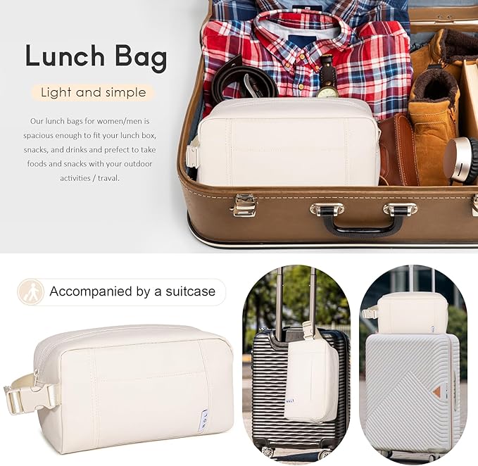 NOL Natural Organic Lifestyle Freezable Snack Bag, Leakproof Cooler Lunch Bag, Reusable, Zip Closure with Buckle Handle Nylon Waterproof Snack Box for Work Travel-Cream