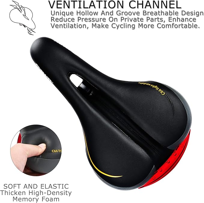 DAWAY Comfortable Men Women Bike Seat - Soft Memory Foam Padded Bicycle Seat, Bike Saddle Replacement with Wide Cushion for Peloton, Mountain & Exercise Bikes, Shock Absorbing, Waterproof, Universal