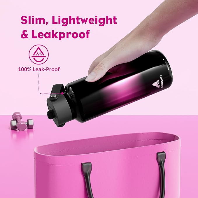 POWCAN 18 oz Insulated Water Bottle with Straw: Cold for 24H, Lightweight, Flex Cap, Stainless Steel Kids Water Bottle for Sport, Outdoors, Adventure, Biking, Hiking, Trekking, Travel (Neon Night)