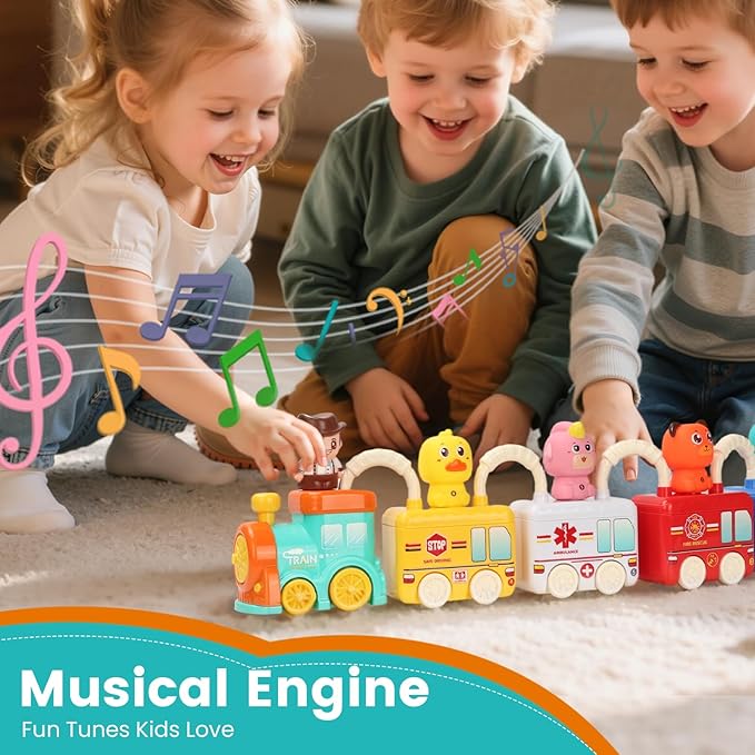 Learning Toys for Toddlers 2 3 4 Years, Musical Educational Farm Train Montessori Learning Toy with 6 Farm Animals and Farmer Learn, Key Unlock Fun, Easter Christmas Birthday Gift for Kids Boys Girls