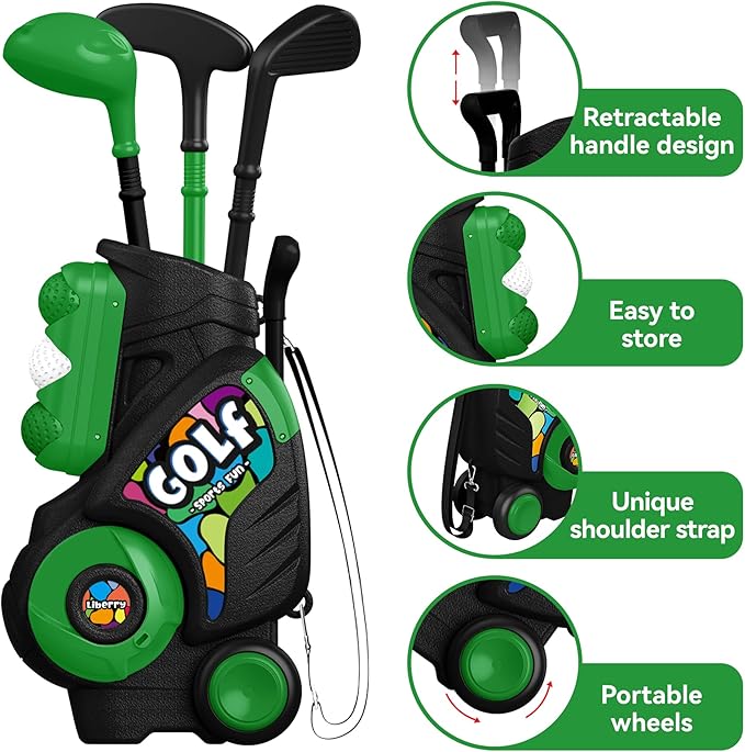 Liberry Toddler Golf Set for Boys Girls Age 2 3 4, Kids Golf Cart with Putting Mat, Outdoor Indoor Sports Toys Birthday Gifts, Black