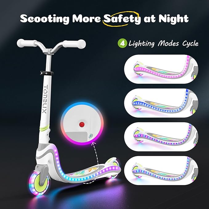 Scooter for Kids with Light-Up Wheels & Deck, Adjustable Heights 2 Wheel Kick Scooters for Kids 5-7, Toddler Scooters with 4 Lighting Mode Deck