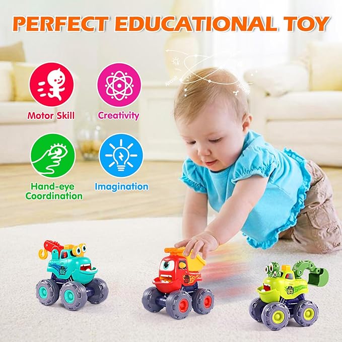 OCATO Monster Truck Toys for 1 2 3 Year Old Boy Birthday Gift, Outdoor Construction Toy Trucks Pull Back Cars for Toddlers 1-3, 1st Birthday Gifts 1 2 3 Year Old Boy Toys Baby Toddler Xmas Gifts Kids