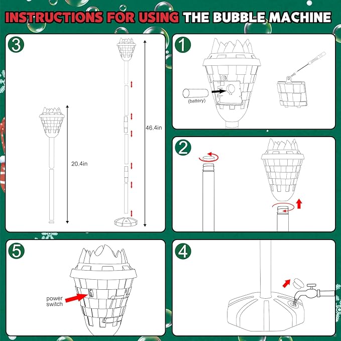 Christmas Bubble Machine for Kids, Garden Lamp Bubble Toy with Colorful Lighting and Music for Toddlers, Rechargable Bubbles Blower Maker Outdoor Toys for Christmas Birthday Wedding Party (Red)