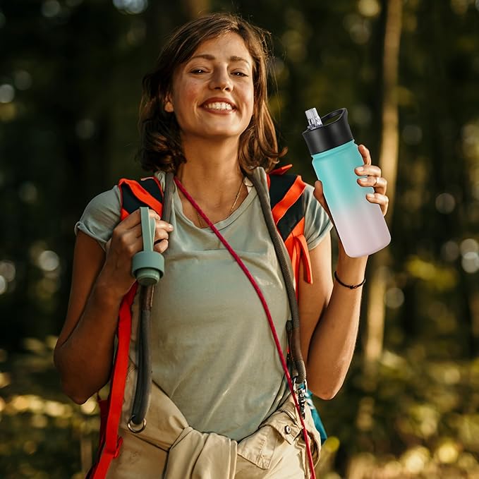 16 oz Insulated Water Bottle with Straw Lids, Stainless Steel Kids Water Bottles for School, Double Wall Vacuum Metal Water Bottle with Straw & Wide Mouth Lid, Bubble Gum 1 Pack