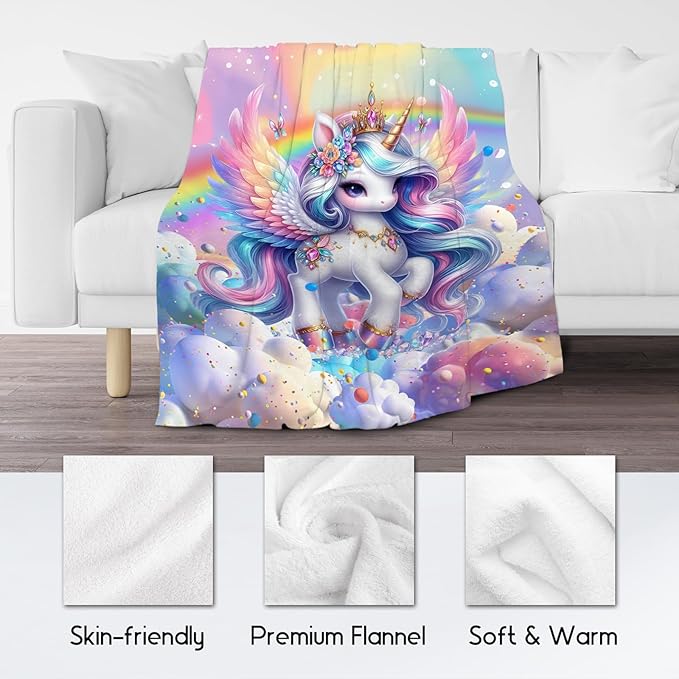 Unicorn Blankets Girls Gifts - 60x80 Inches Cute Throw for Kids - Cozy Soft Fleece Blanket for Couch Bed