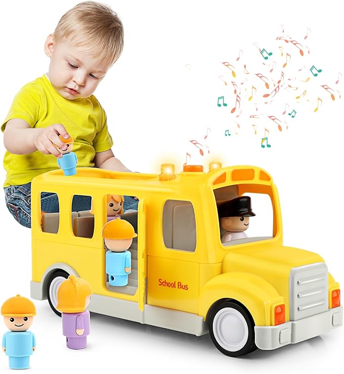 Nicmore School Bus for Toddlers: Musical Toy With Lights, Sounds & 5 Figures for Ages 1-4 | 1st 2nd Birthday Gifts for Kids 18 Months+