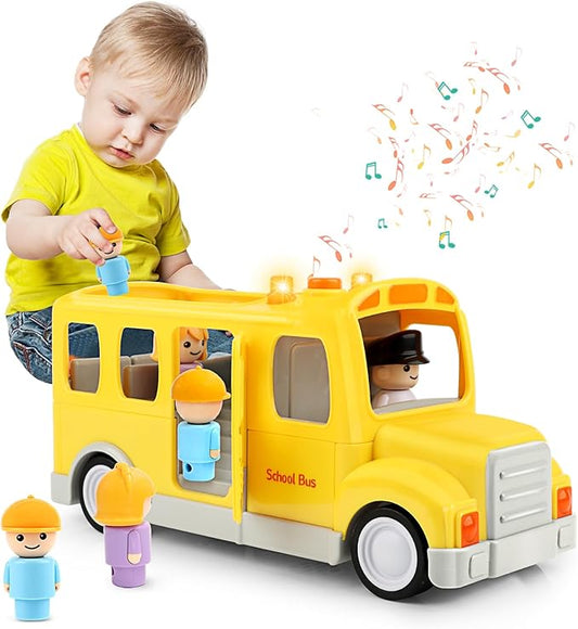 Nicmore School Bus for Toddlers: Musical Toy With Lights, Sounds & 5 Figures for Ages 1-4 | 1st 2nd Birthday Gifts for Kids 18 Months+