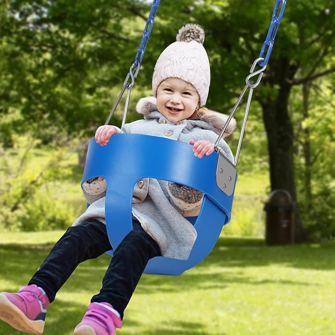 RedSwing High Back Toddler Bucket Swing Seat with Coated Chains, Heavy Duty Kids Swings Seat for Outside, Playground, Backyard, Swing Set Accessories,Blue