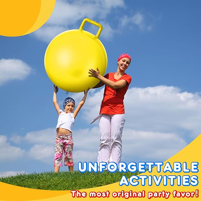 Meooeck 9 Pcs Hopper Ball 29 Inch Jumping Hopping Outdoor Bouncy Ball with Handles and Air Pump for Sports School Games Exercise(Multicolor)