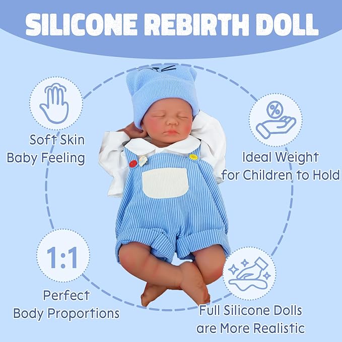 18.9 in Full Silicone Reborn Baby Dolls, 1:1 Lifelike Newborn Dolls Non Vinyl Realistic Reborn Toddler Dolls Boy Washable Sleeping Doll