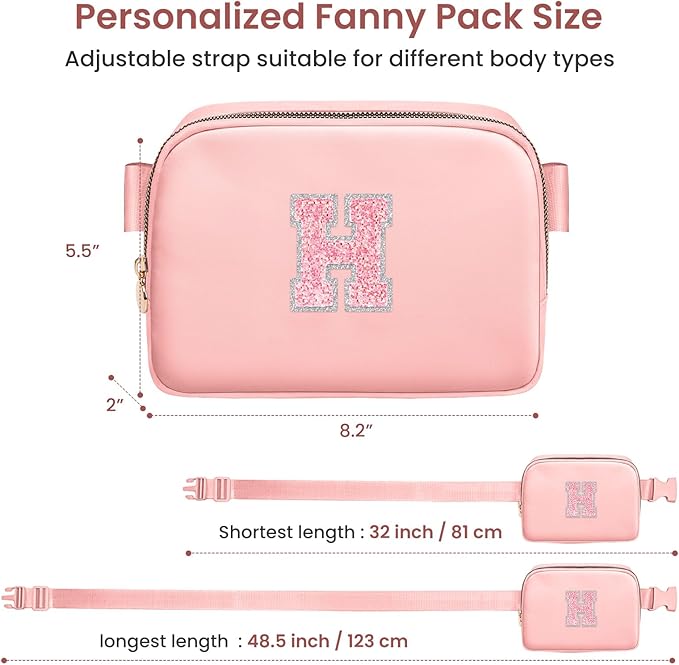 Birthday Gifts for 3 4 5 6 7 8 9 10 11 12 13 14 Year Old Girls, Personalized Gifts for Teens Kids Daughter Sister Her, Fanny Pack Crossbody Bag Belt Bag Cute Trendy Stuff (Peach, H)