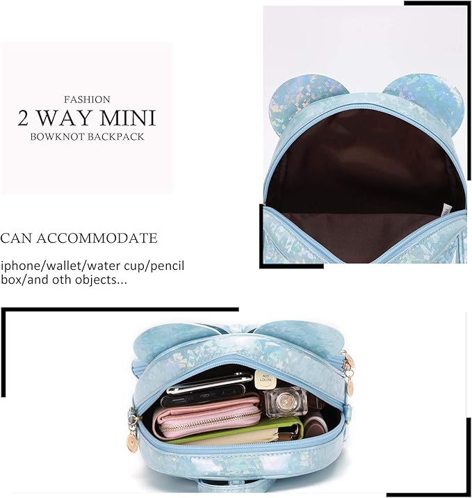 KL928 Girls Mini Backpack Bowknot Polka Dot Cute Small Daypacks Convertible Shoulder Bag Purse for Women