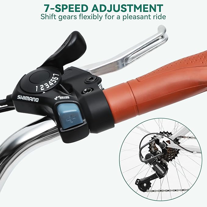 YITAHOME 24 & 26 Inch Beach Cruiser Bike, 7 Speed & Single Speed Commute Bike, Step-Through Bicycle for Adult Women & Men, Steel Frame Cruiser Bike with Full Front & Rear Fenders