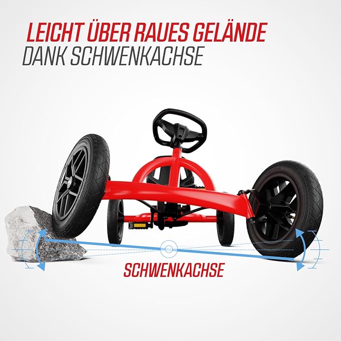 Berg Toys Buddy Redster Pedal Go Kart for Kids – Adjustable Ride On Toy for Ages 4-8 – Go Karts with BFR System, and Adults Outdoor Pedal Car for Kids (Red)