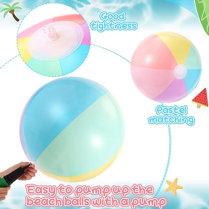 24 Pcs Inflatable Beach Balls Bulk Pastel Color Jumbo Big Macaron Beach Balls for Adults Summer Swimming Pool Water Games Party Favor(24,16,12 Inch)