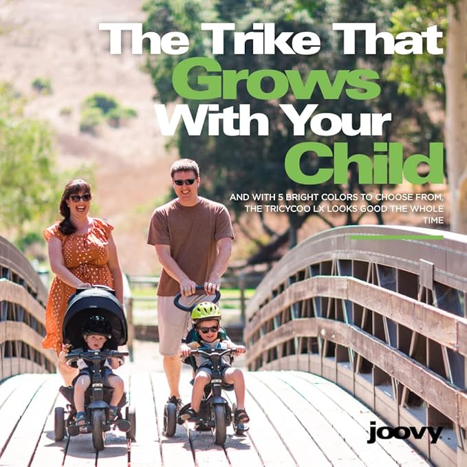 Joovy Tricycoo LX Premium Kids Tricycle with 8 Stages Featuring Chunky Front Tire, Removable and Adjustable Parent Handle, Safety Harness, Machine-Washable Seat Pad, and Retractable Canopy, Zinnia