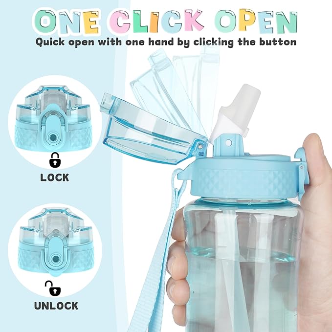 OLDLEY 12oz Kids Water Bottle for School - Motivational With Silicone Straw, Leak-Proof Tritan BPA-Free, Reusable for Girls Boys, Slate Blue