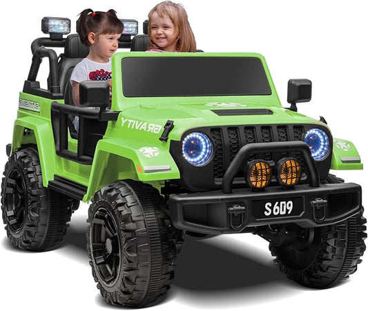 OTTARO 2 Seater Ride on Car Truck, 12V Large Electric Cars Vehicles, 2 Seater Battery Powered Cars for Kids with Remote Control, Spring Suspension, LED Lights, Music(Green)