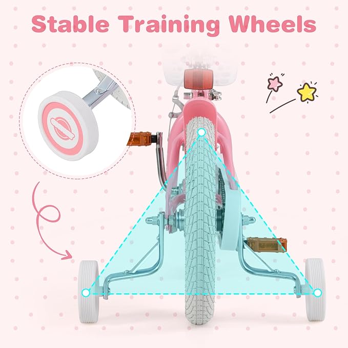 BABY JOY Kids Bike, 12 14 16 18 20 Inch Boys Girls Bike w/Adjustable Seat, Removable Basket, Handbrake & Coaster Brake, Training Wheels or Kickstand, Kids Bicycle with Multi-Color