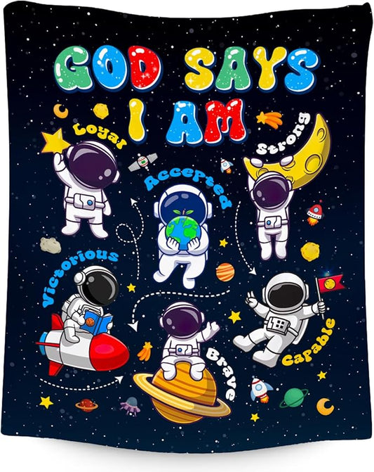 Planet Blanket, Kids Throw Blanket for Boys, Planet Gifts for Toddler Child, God Says I Am Blanket for Kids, Inspirational Gifts for Son, Soft Plush Toddler Throw Blankets for Couch Office, 40"x50"