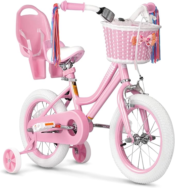 XJD Girls Bike for Toddlers and Kids Ages 2-12 Years Old,12 14 16 Inch Kids Bike with Training Wheels & Basket