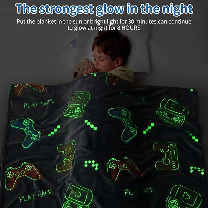 SALIMAH Glow in The Dark Blanket Gaming Gifts,Gamer Controller Gifts for Boys,Gift Toys for Teen Son Adult Gamepad Presents,Soft Kids Blankets Gifts for Grandkids Teens for Christmas Birthday, 50"x60"