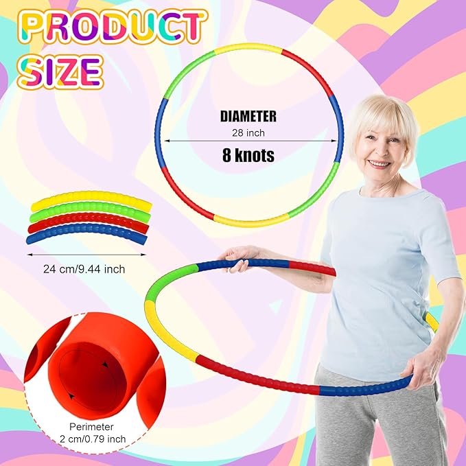 Sratte 12 Pcs Toy Hoop for Kid Detachable Adjustable Toy Hoop Colored Hoop Exercise Ring Plastic Circle for Kid Teen Gymnastics Dog Agility Equipment, Require Self Assembly(Classic Color, 24 Inch)