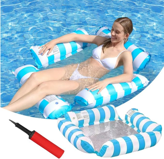 Inflatable Pool Floating Chair, Stripe Pattern Pool Hammock Floats for Pool Party and Vacation - 48 x 47 in