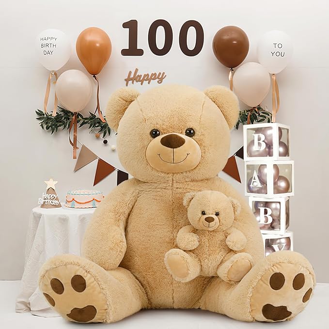 MorisMos 51 Inch Giant Teddy Bear, Big Mommy with Baby Bear Stuffed Animal Plush Gifts on Baby Shower, Brown