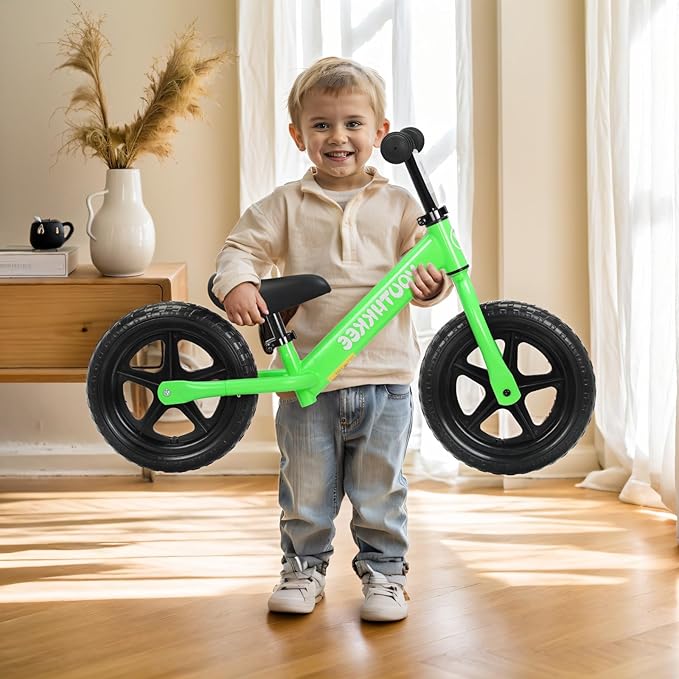 12 Inch Toddler Balance Bike for 1-3 Year Olds, No-Pedal Bike with Tool-Free Adjustable Seat, Quick Assembly, Gift for 1-3 Year Old Boys & Girls with Customizable Plate
