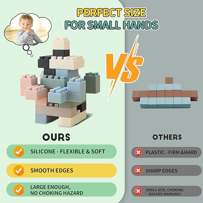 Silicone Blocks Soft Building Blocks, Montessori Educational Toy Soft Baby Blocks for Teething Gifts, Large Sensory Stacking Toys for Preschool Learning Creative Play, 20PCS