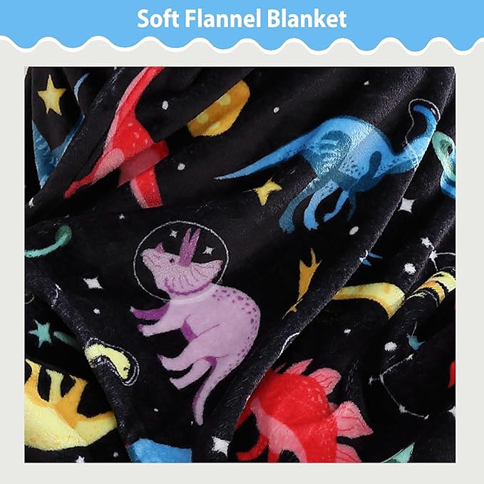 Softan Kids Throw Blanket for Girls & Boys, Warm Soft Toddler Fleece Blankets for Sofa Couch Bed， Cozy Fuzzy Plush Flannel Kids Throw Blanket for Daycare & School - Space Dinosaur 50x60 inches