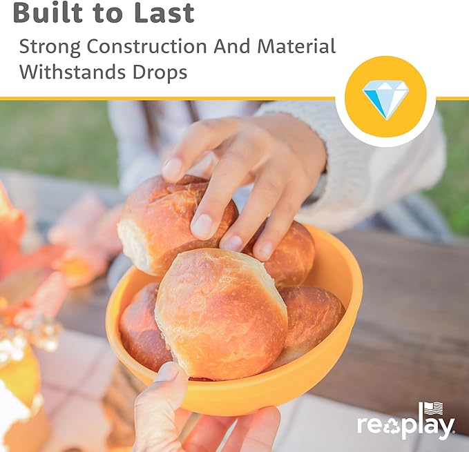 Re-Play Toddler Plates - 9 In and Bowls - 20 Oz. - Kids Plates and Bowls, Microwave and Dishwasher Safe - Set of 4x4 - Sage