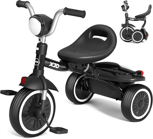 XJD Toddler Tricycle, Foldable Toddler Bike with Pedals, Tricycle for 2-5 Year Olds, Adjustable Comfortable Seat, Birthday Gifts for 1-5 Years Old Boys and Girls (Black)