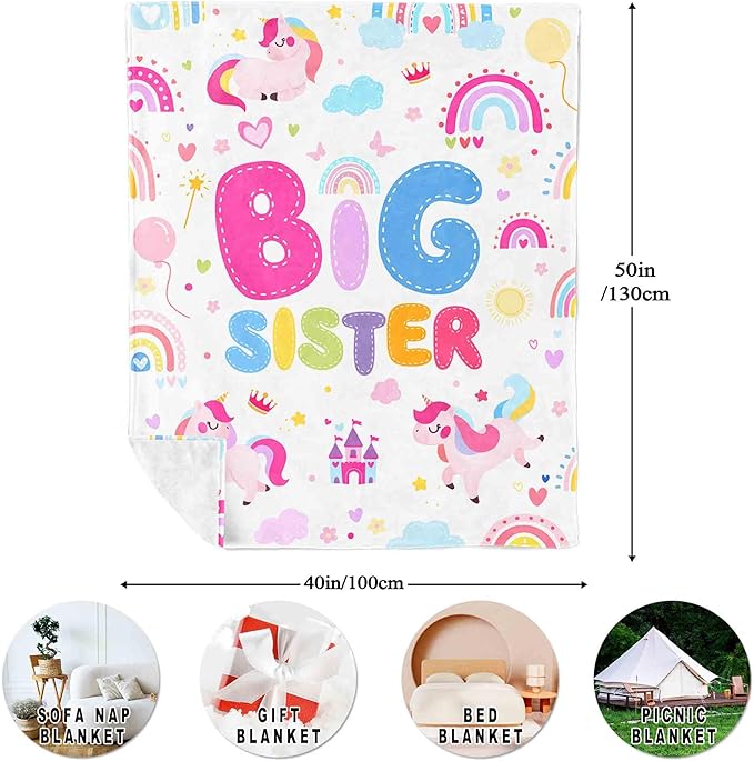 Big Sister Gifts for Girls Age 2/3/4/5, Christmas New Big Sister Gift Blanket 50"x40"