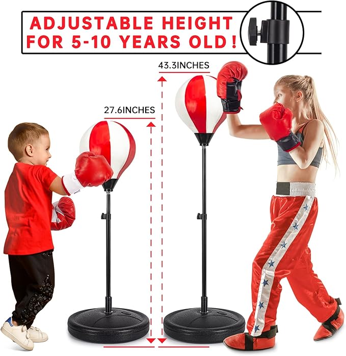 Punching Bag for Kids Included 2 Pack Boxing Gloves, Boxing Toy Sets with Height Adjustable Stand for Boys, Sports Gifts for Boys & Girls Age 5,6,7,8,9,10 Years Old