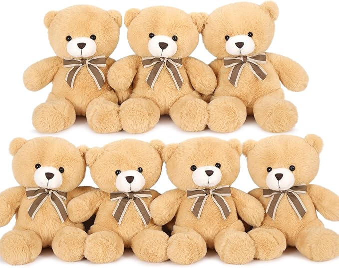 Tezituor Teddy Bears Stuffed Animal 7 Packs in Bulk, Small Teddy Bear Bulk 12" for Baby Shower Decorations, Stuffed Bear Plush Toy for Wedding Birthday Christmas Party Decorations