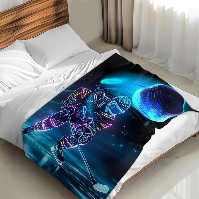 Kids Blanket, Ice Hockey Blankets for Boys 8-12, 50 x 40 Inches Soft Lightweight Throw for Hockey Lovers, Cool Cozy Warm Flannel Throws for Bed Sofa Room Decor, Camping, Travel