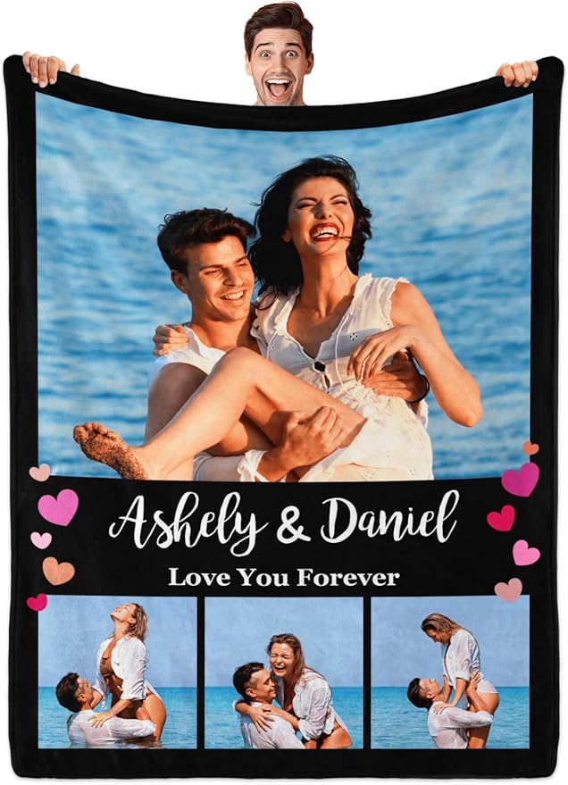 Custom Blanket with Photos, Personalized Blankets with Picture, I Love You Girlfriend Boyfriend Couples Gifts, for Birthday Christmas Women Men Adult Kids Mom Dad Wife Husband