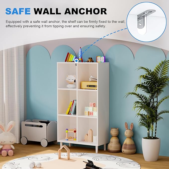 6 Cube Storage Organizer | White Bookshelf|Tall Bookshelf | -Cubic Storage Cabinet（Storing Books,Toys & More(Easy to Install）