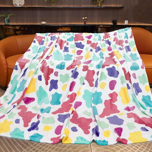 GEULAY Queen Fleece Blanket 90x90 - Lightweight Cozy Full Size Rainbow Throw for Bed, Couch, Home Decor, Multi Color Bedding for Women & Girls