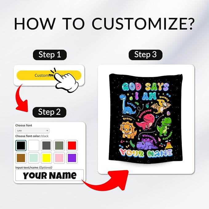 Personalized Dinosaur Blanket with Name, Dinosaur Gifts for Boys Toddler Child, God Says I Am Blanket for Kids, Inspirational Gifts for Son, Soft Kids Throw Blankets for Living Room, 60"x80"