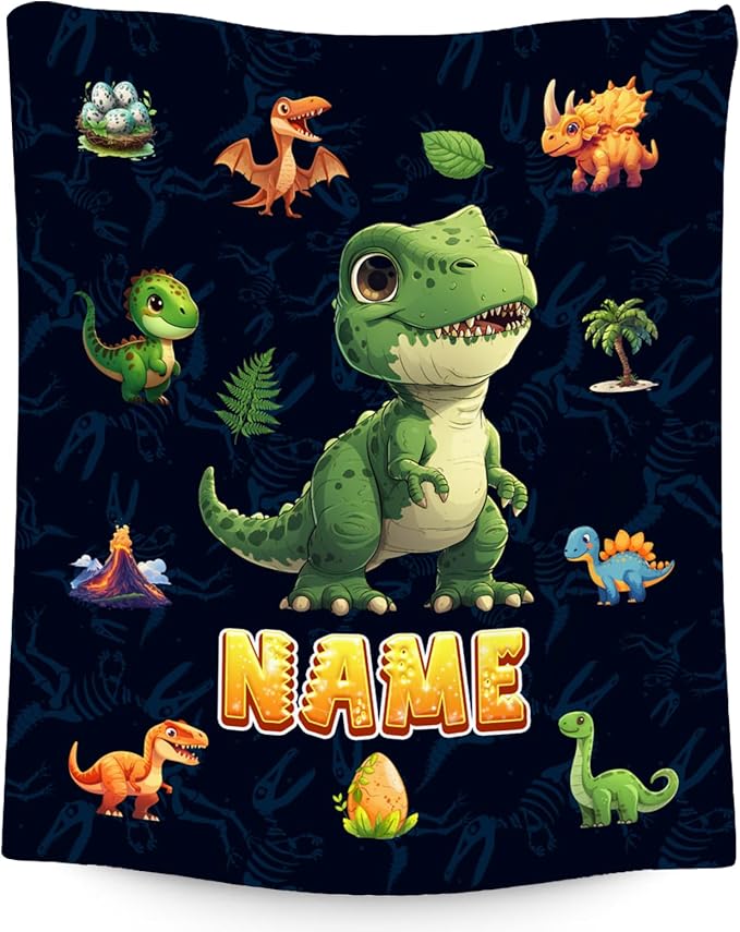 Dinosaur Blanket for Kids - Personalized Blankets Gifts for Boys Toddler - Cozy Lightweight Throw for Sofa Bedroom Decor, 4 Size