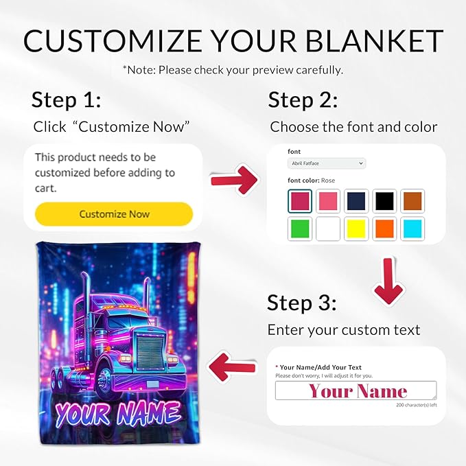 Custom Blanket for Truck Lovers - Fuzzy Adult Blanket Gift - Comfortable Throws for Bed, Living Room